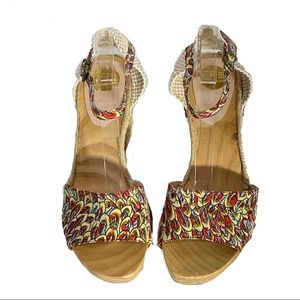 RAS Women’s Floral Design Wedge Espadrille Open Toe Sandals Ankle Strap Size 39
